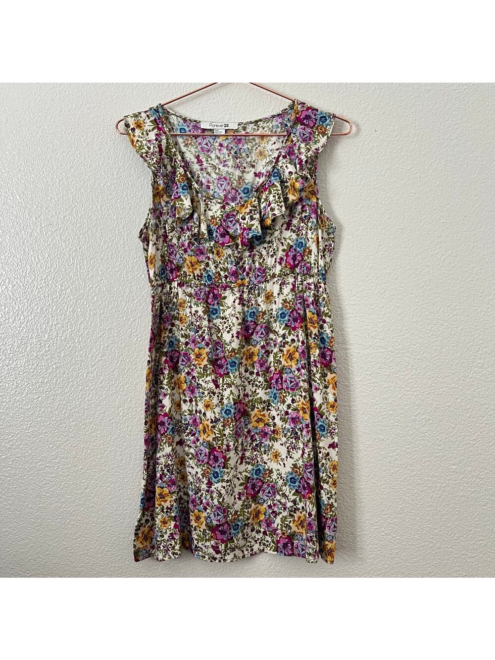 Forever 21 purple blue yellow floral ruffle dress sleeveless